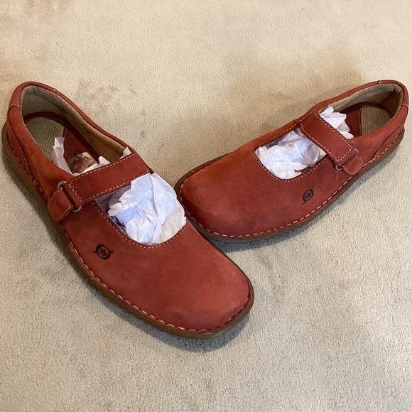 Born Red Suede Mary Jane Slip On Mules, Size US 8, UK 6, EU 39, Leather Suede - Picture 1 of 10